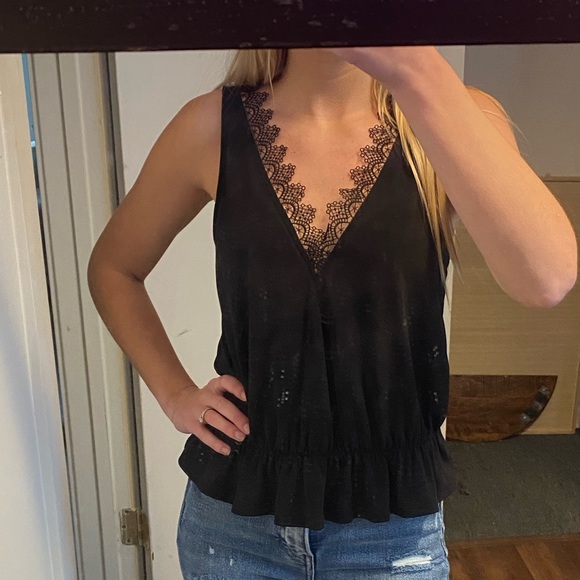 Express Black peplum lace detail top - Picture 2 of 8